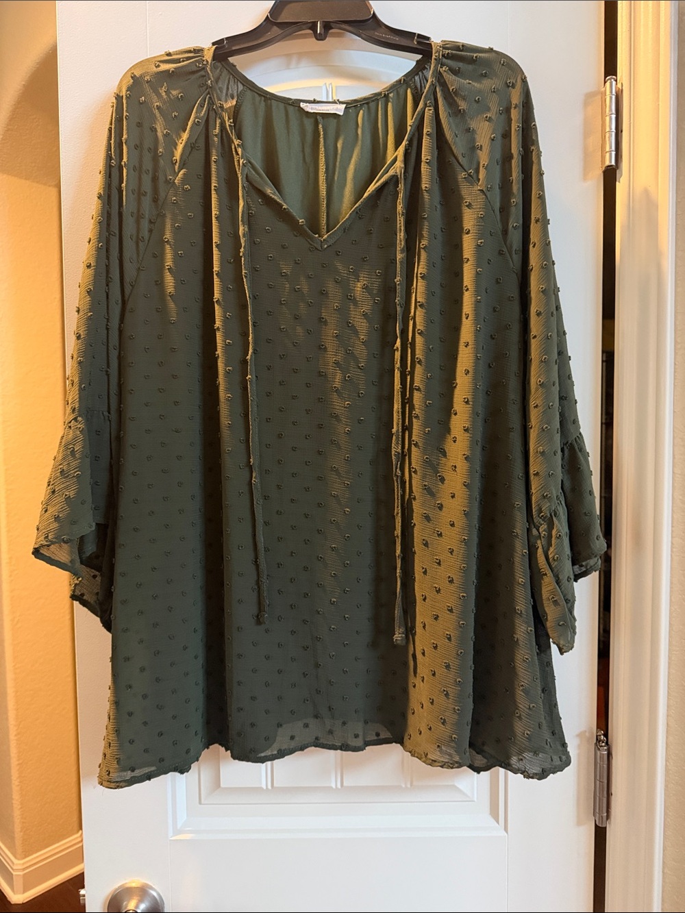 Chic Soul Olive Green Swiss Dot Peasant Tunic